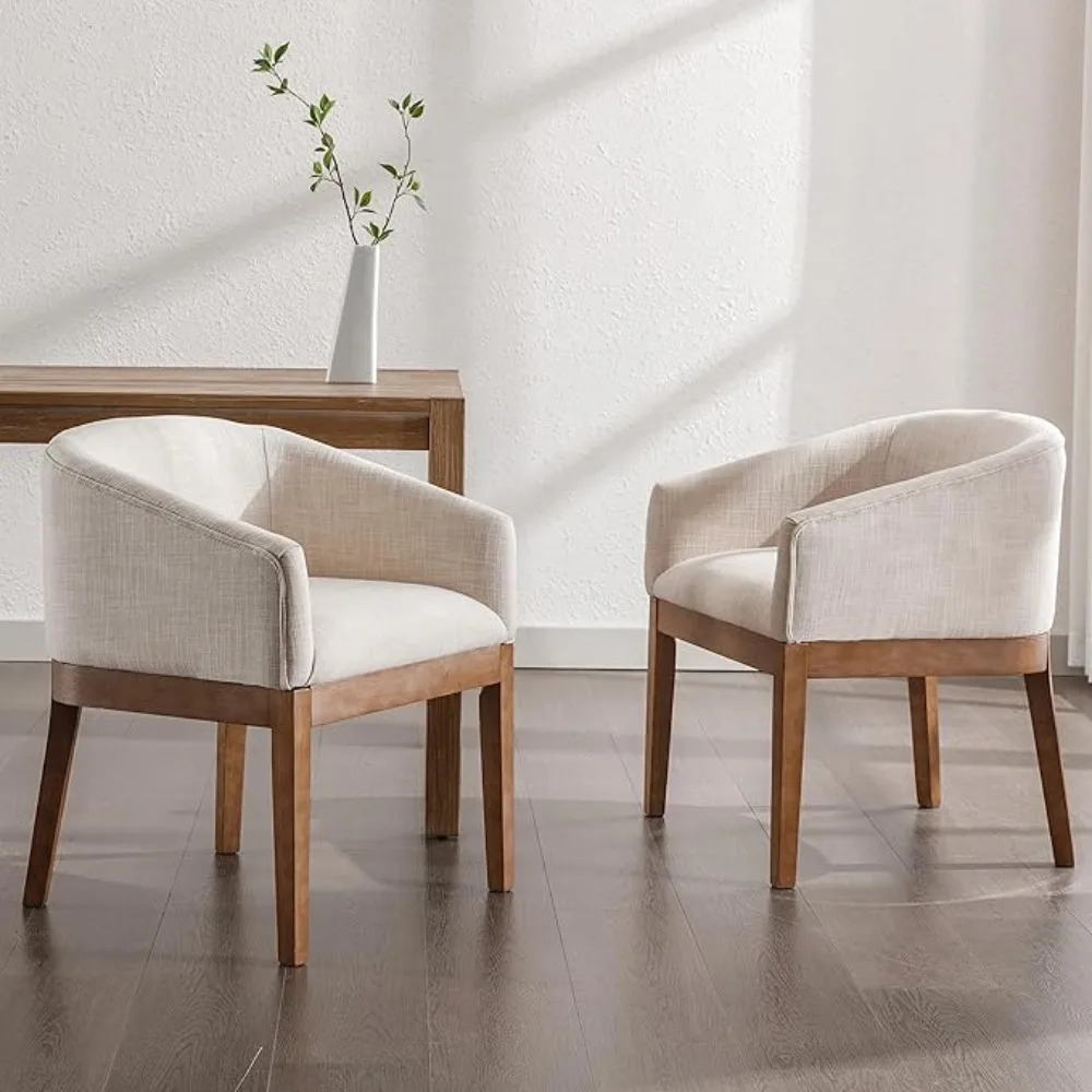 Dining Chairs Set of 2 Mid-Century Modern Dining Chairs, Linen Upholstered Kitchen Dining Room Chairs Curved Backrest