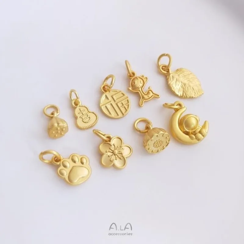 Подвески-талисманы-из-матового-золота-18k-лотос-тыква-лист-вишни-кошачья-лапка-олень-Для-браслетов-и-украшений-своими-руками