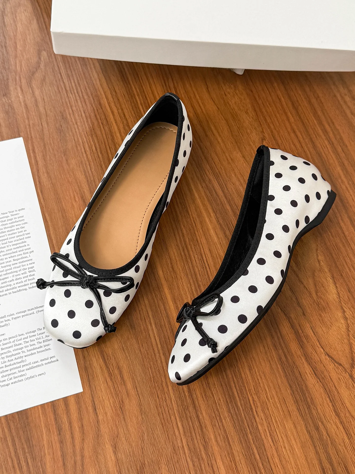 fashionable-ballet-flats-women's-spring-2026-polka-dot-small-size-knot-flat-bottom-versatile-ballet-dance-shoes