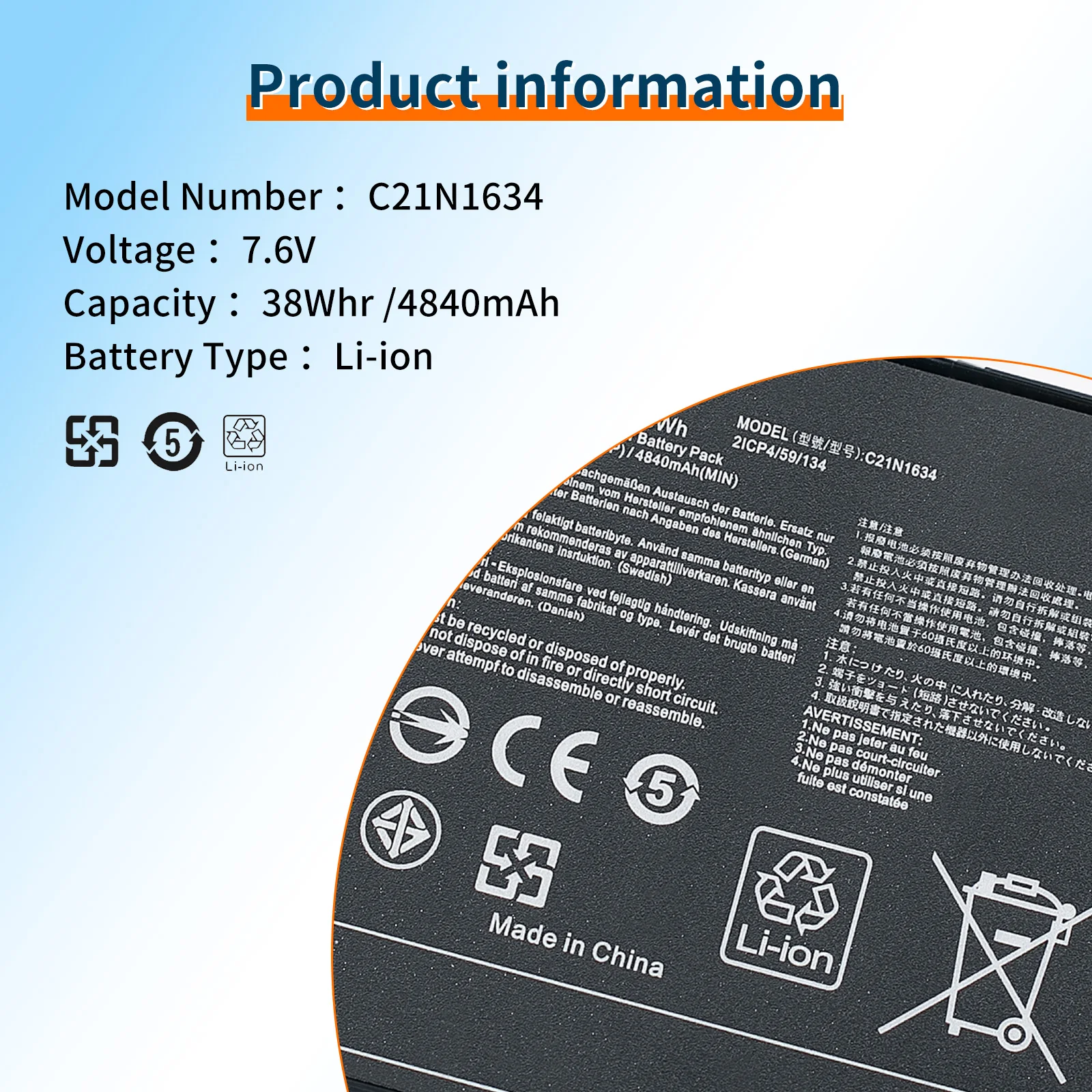 BVBH C21N1634 Battery Baterai Tablet untuk Asus Vivobook R542UR V587U R542U R542UR-GQ378T X580B X542U FL5900U FL5900L