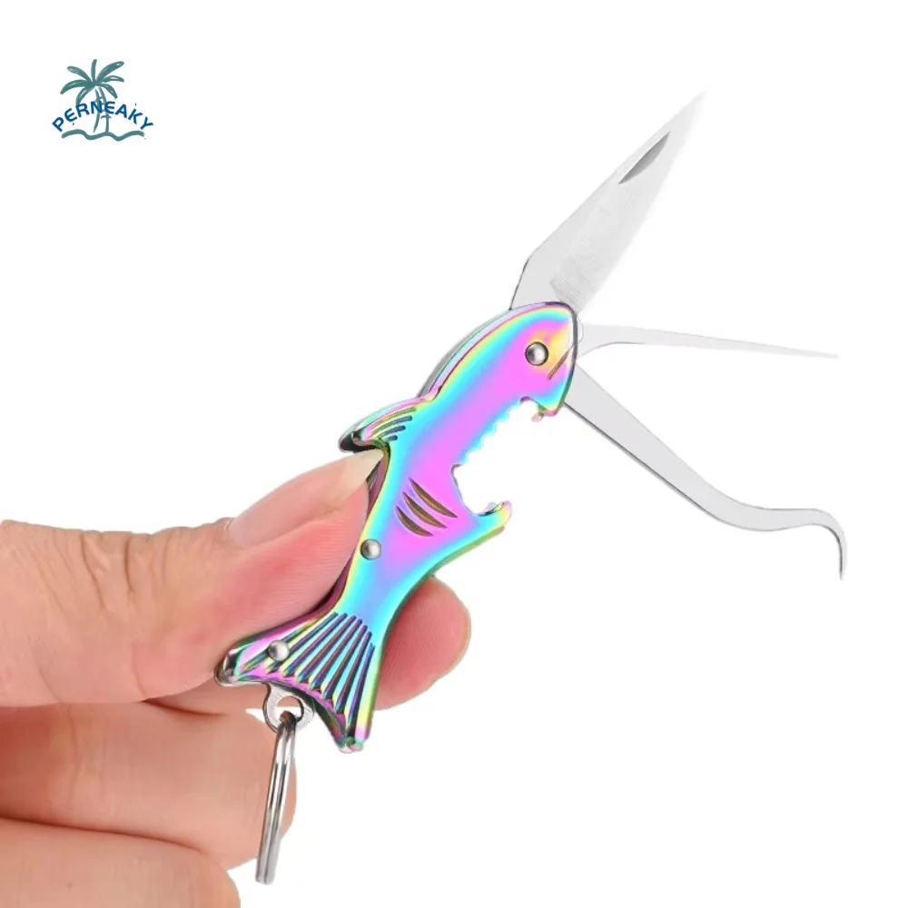 

Stainless Steel Portable Folding Cutter Keychain Tooth Crochet Bottle Opener Fruit Cutter Mini Safe Pocket Cutter Outdoor