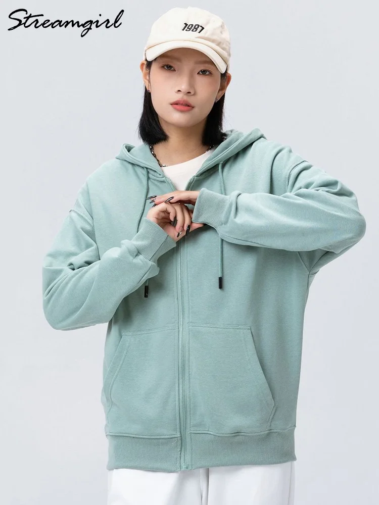 Streamgirl Basic Sweatshirts Hoodies Women With Zipper Autumn Winter 2023 Casual Coats Cotton Oversized Hoodie For Women Jackets