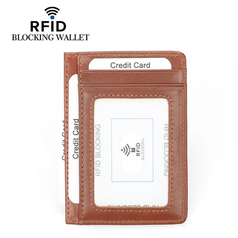 Jeemns 100% Genuine Cow Leather Card Holder Men Women Bank ID Card Holder Case RFID Blocking Vintage Pocket  Wallet