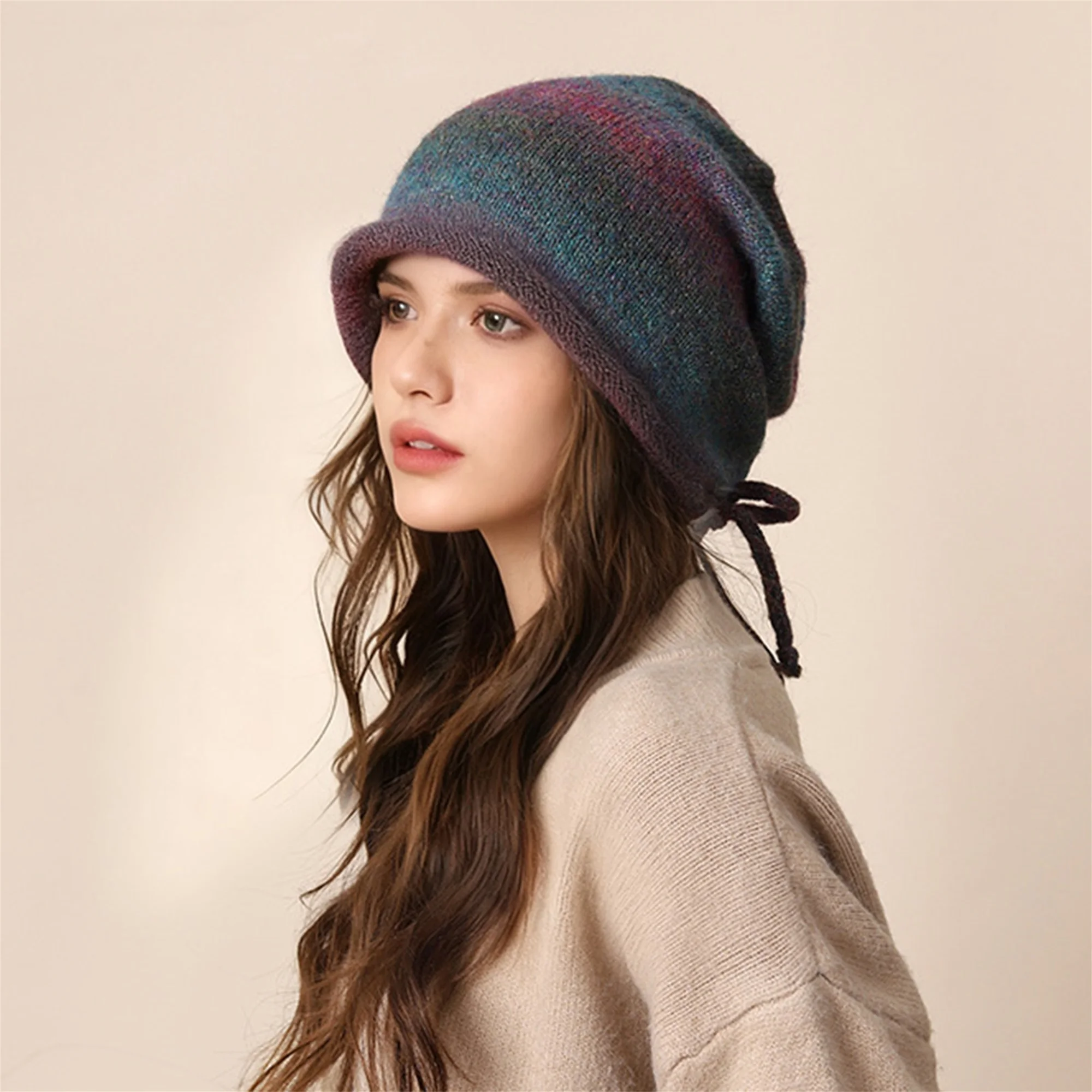قبعة صغيرة أنيقة متماسكة على شكل كابل مع قبعة شتوية دافئة بوم بوم للنساء والفتيات والأنشطة الخارجية وقبعة التزلج #2