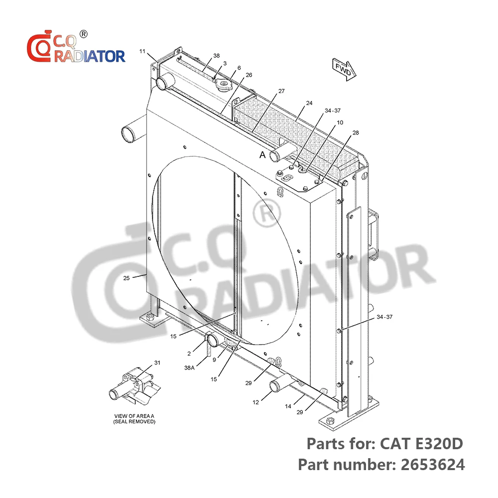 High Quality All Aluminum E320D CAT320 E323D Water Tank Radiator Part No. 265-3624 for Caterpillar Excavators