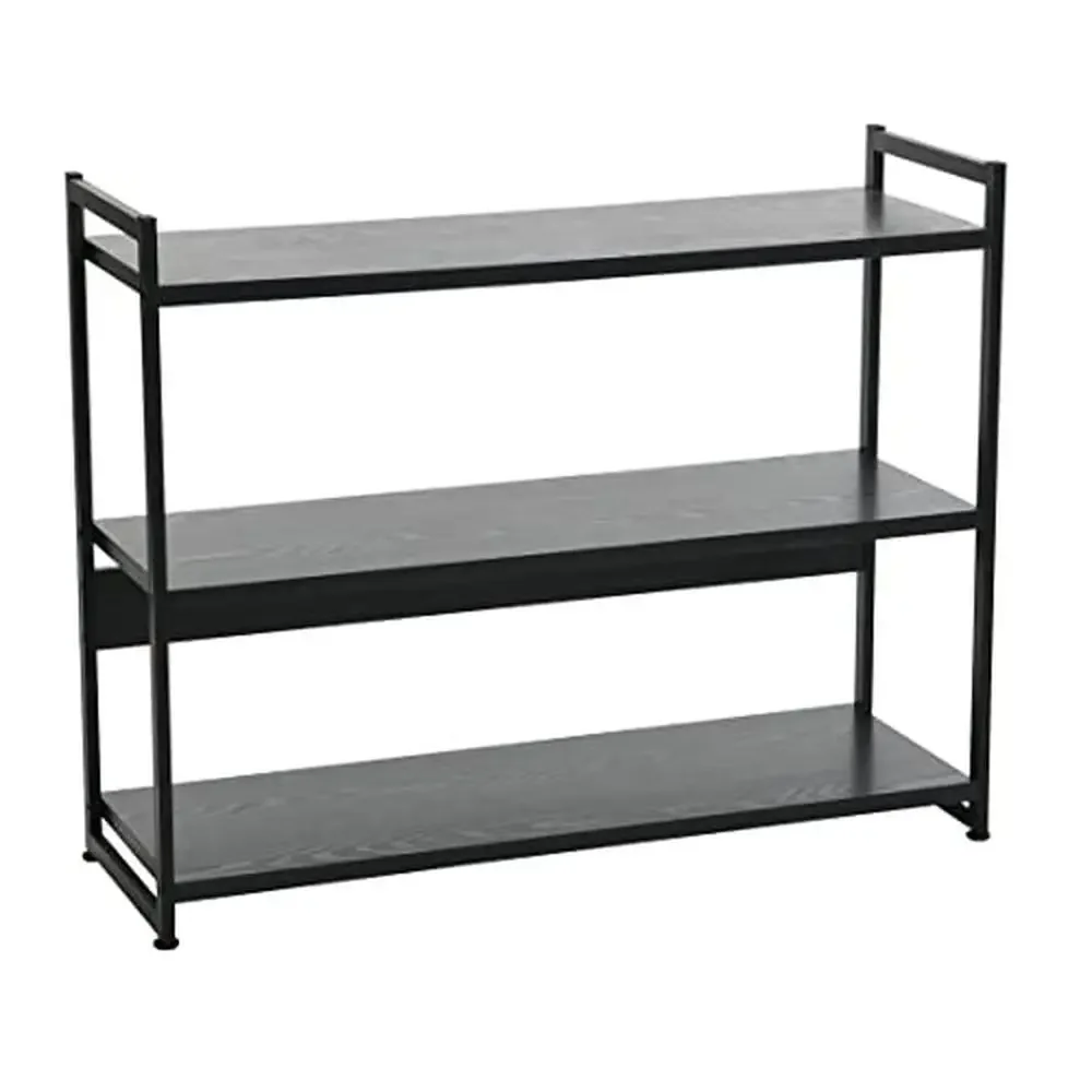 

Stylish 3-Tier Wide Bookshelf in Black Oak Finish Durable Steel Frame 40.5"W x 32.5"H x 13.75"D