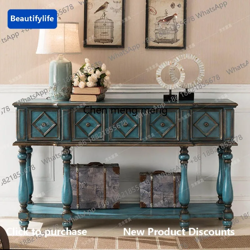 Y183 European-style entrance table American-style rural end-view table Solid wood long  Side table Retro and old