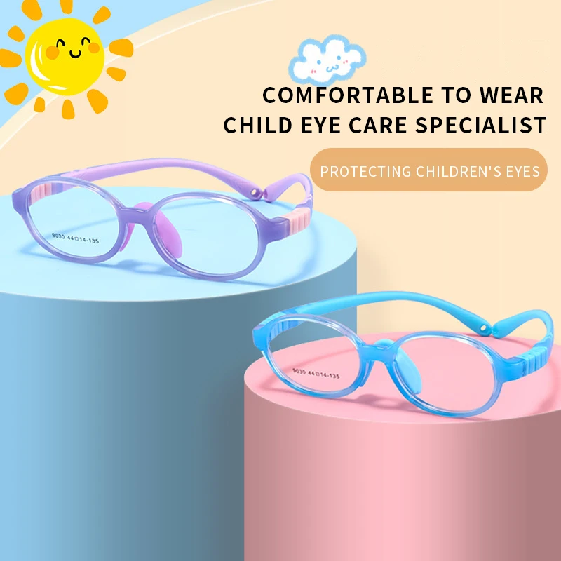 ENTITY For Boys GirlsComputerEyeglasses TR90 Silicone Ultra light only 10.1g Myopia Hyperopia Prescription Round frame Kids CR39