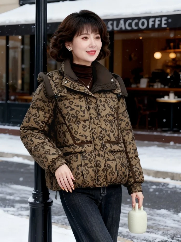 

Модная женская зимняя теплая верхняя одежда из хлопка с принтом, повседневная, свободного кроя, из полиэфирного волокна