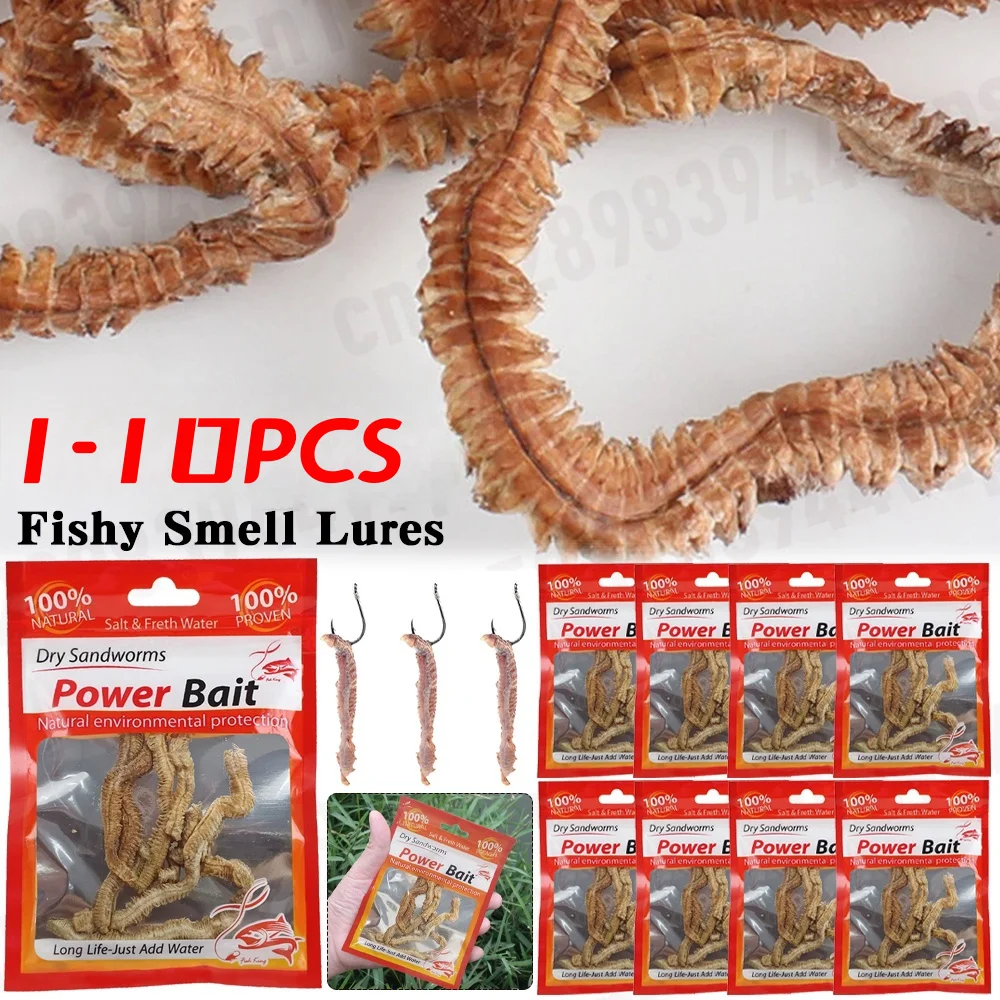 Señuelos de pesca de gusanos de arena secos realistas, 1-10 Uds., para agua salada, agua dulce, gusanos de pesca de mar, accesorios de cebo Artificial
