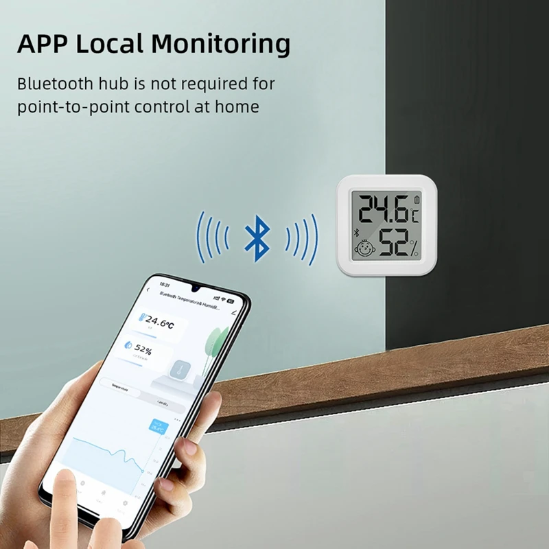 Smart Zigbee Temperature And Humidity Detector Sensor APP Real Time Monitoring LCD Screen Diaplay Works White ABS