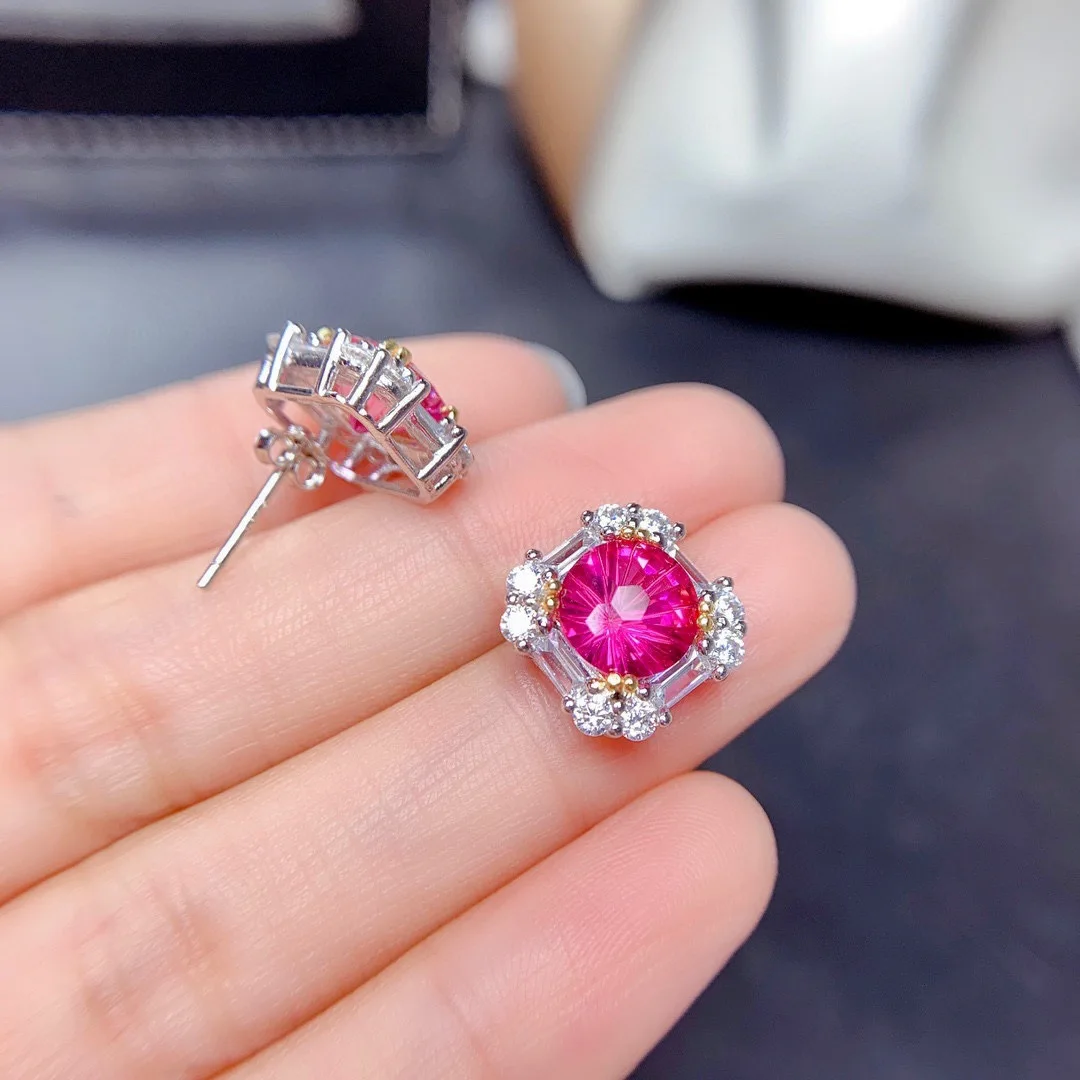 2-Karat-Aquamarin, Rubin-Set Ring-Anhänger-Ohrringe, Geeignet für Damen-Verlobungsschmuck – Detail 13