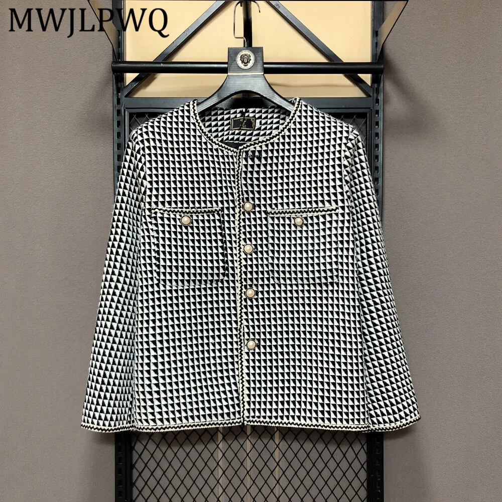

MWJLPWQ Men's Spring Autumn Short Vintage Plaid Jacket Round Collar Long Sleeve Street Stylish Loose-Fit Casual Male Tops 15459