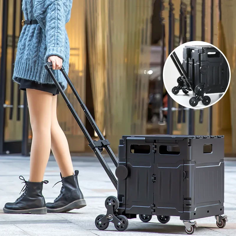 

Camping Trolley Multifunction Folding Shopping Vehicle Things Storage Box Large Plastic Storage Box Cart Organizer Beach Trolley