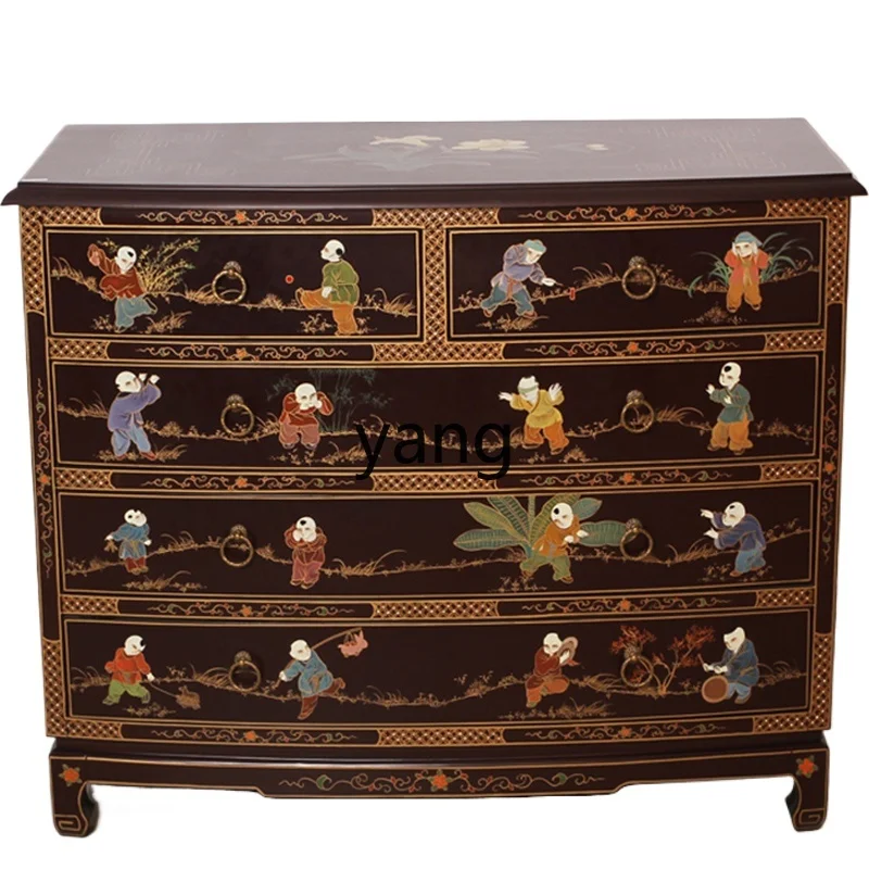 

Yjq new Chinese-style painted furniture five-draw curved chest cabinet entrance room TV storage cabinet