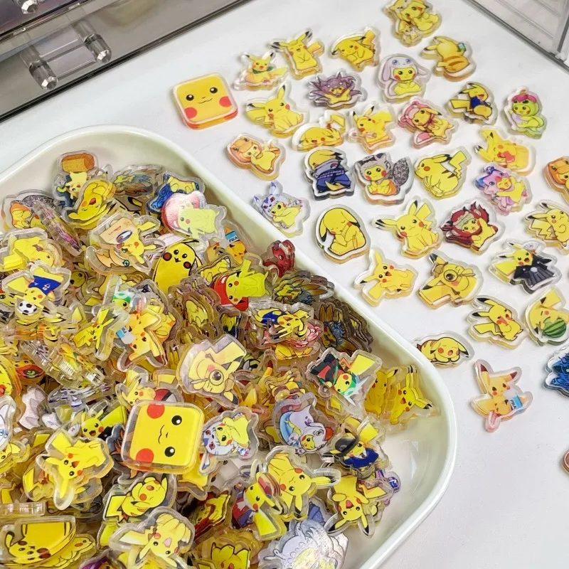 Pokemon 2cm Anime periphery Pikachu acrylic double-sided transparent DIY accessory keychain refrigerator sticker rocking music