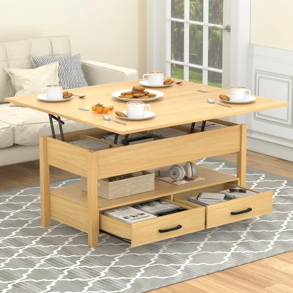 

3-in-1 Multifunctional Coffee Table with Drawers and Hidden Compartments, Coffee Table Converts to Dining Table