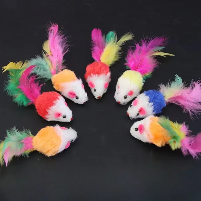 2pcs Multicolor Furry Mouse Cat Toys Cute Sound Making Faux Mice Interactive Scratching Toy For Kitten Puppy Pet Supplies