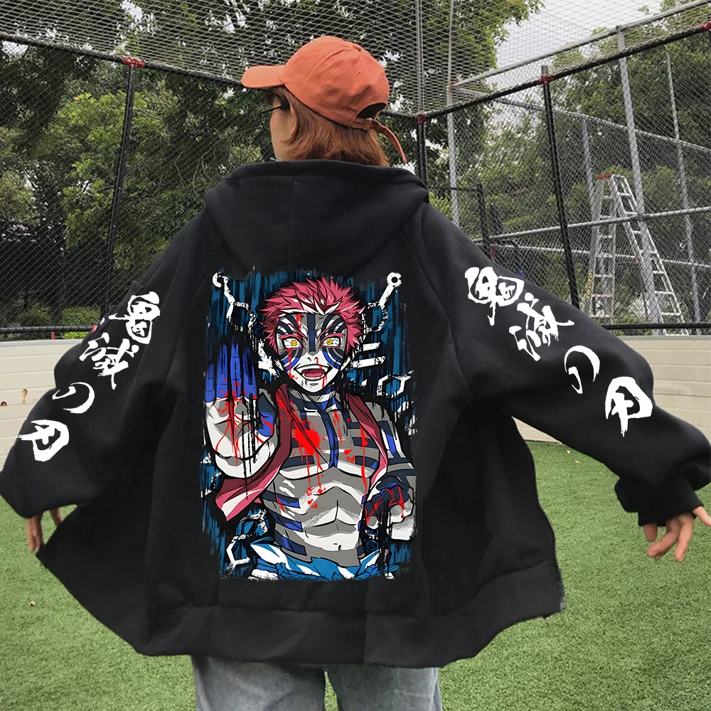 

Anime Demon Slayer Infinity Castle Akaza Printed Zipper Hoodie Harajuku Manga Oversized Pullover Hoodies Y2k Zip Up Hoodie