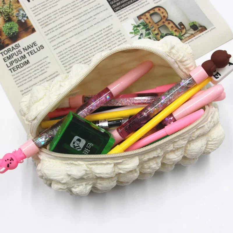 Big Capacity Soft Pencil Case Simple Pure Color Pen Bag Kawaii Cloud Bubble Pouch for Girls School Supplies Stationery