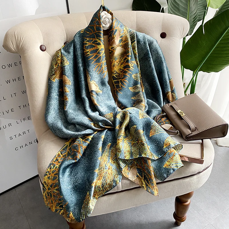 Spring Scarf Women\'s Luxury Design Scarf Silk Smooth Scarf Soft Muslim Headband Shawl Beach 85x180cm