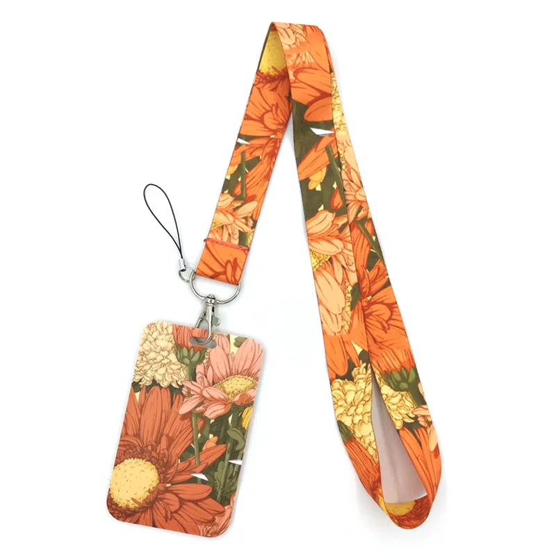 Vintage Sunflowers Lanyard Keys Phone Holder Funny Neck Strap With Keyring ID Card DIY Animal webbings ribbons Hang Rope Gifts