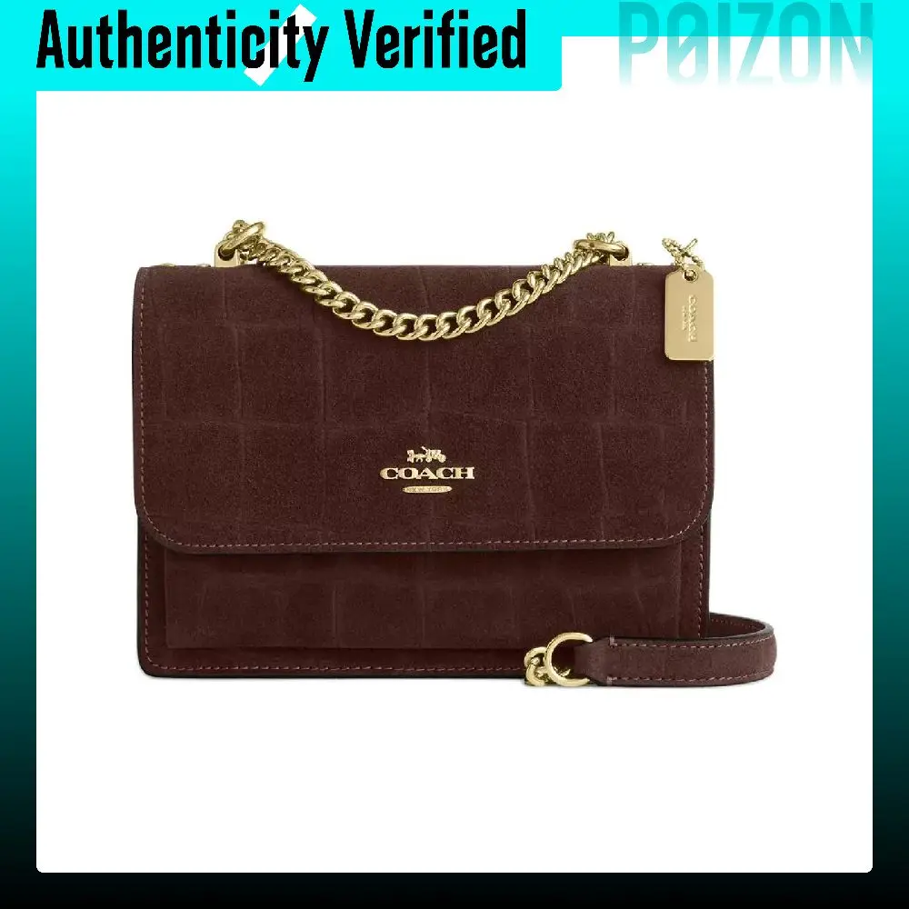 COACH Klare Crocodile Embossed Suede With Leather Shoulder Bag Mini Women's Dark Brown CCE09-IMMPL