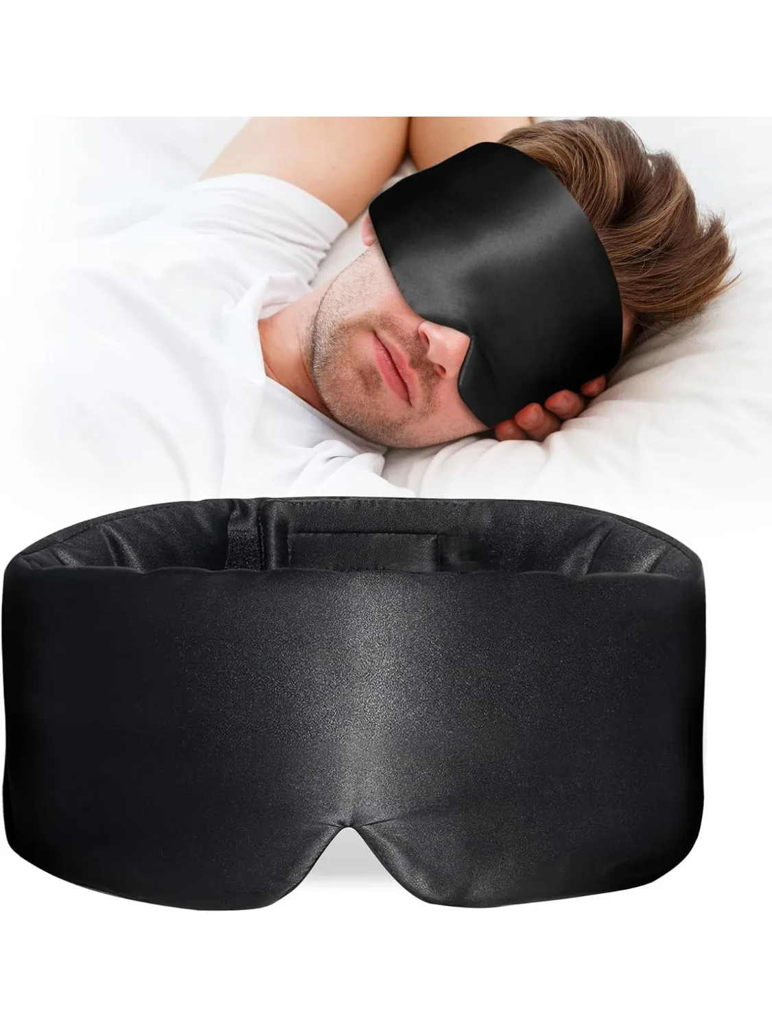 Masque de sommeil en soie, grand couvre-yeux pour dormir, masques de couchage confortables et sans pression pour femmes et hommes, entièrement occultant