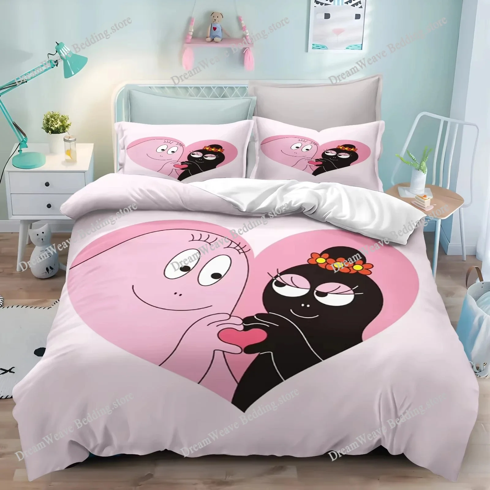New 3D Print Cartoon L-Les B-Barbapapa Bedding Set Double Twin King Duvet Cover Comforter Pillowcase Boys Girls Adults Bedroom