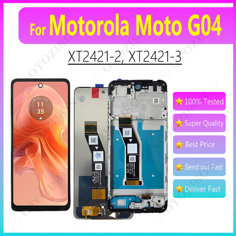 Pantalla LCD de 6.56 pulgadas para Motorola Moto G04 con marco XT2421-2 XT2421-3, pantalla LCD con digitalizador táctil, ensamblaje de sensor, pantalla para Moto G04