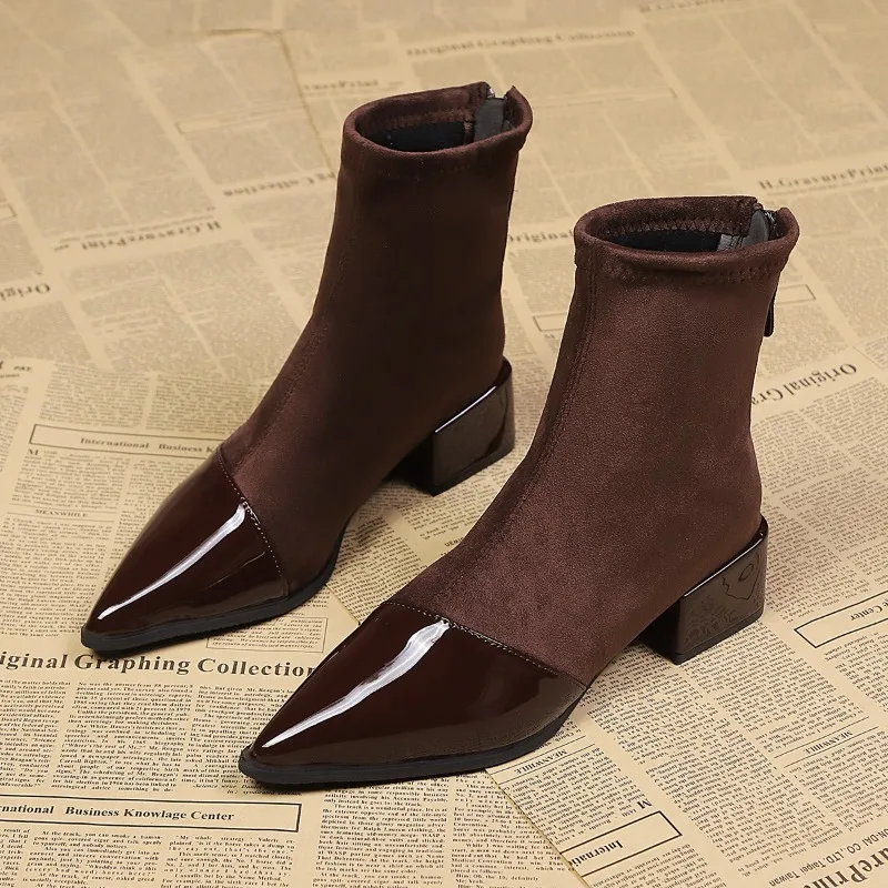 Ankle Boots Women's Chunky Mid Heels Suede Shoes Woman Pointed Toe Trend 2026 New Walking Women Chelsea Boots Botas De Mujer