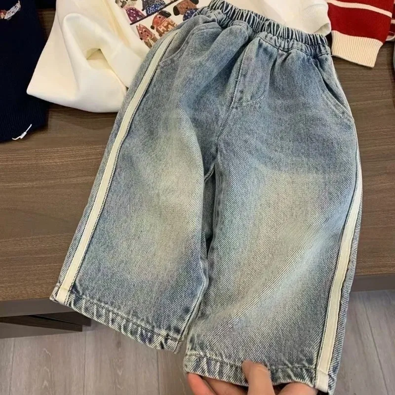 

Autumn Loose Casual Pants Girls Wide Leg Jeans Kids Straight Denim Trousers 2025 New Spring Boys Children's Denim Overalls