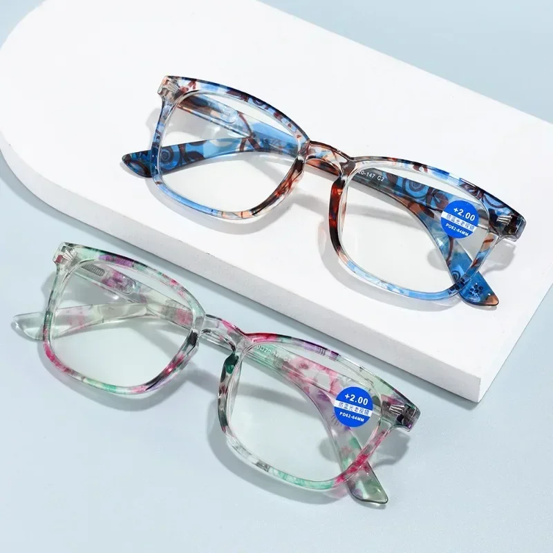 Gafas de lectura antiluz azul con estampado Floral, montura de PC, gafas para presbicia, gafas de ojo de gato a la moda, gafas de visión de lejos + 1,0 ~ + 4,0