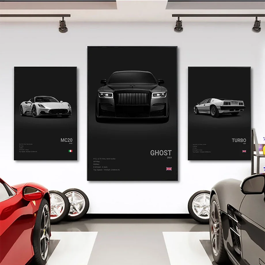 Pop Art Black Luxury Supercar Speed Poster Aesthetic Sports Car Gtr Ghost Canvas Painting Wall Art Mural Home Garage Room Decor