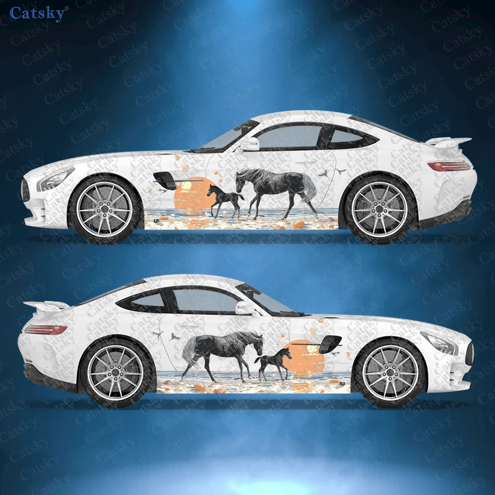 2개입 해변 다크 호스 자동차 비닐 랩, PVC 소재 방수 사이드 카 스티커, 자가 접착 스크래치 방지 스티커