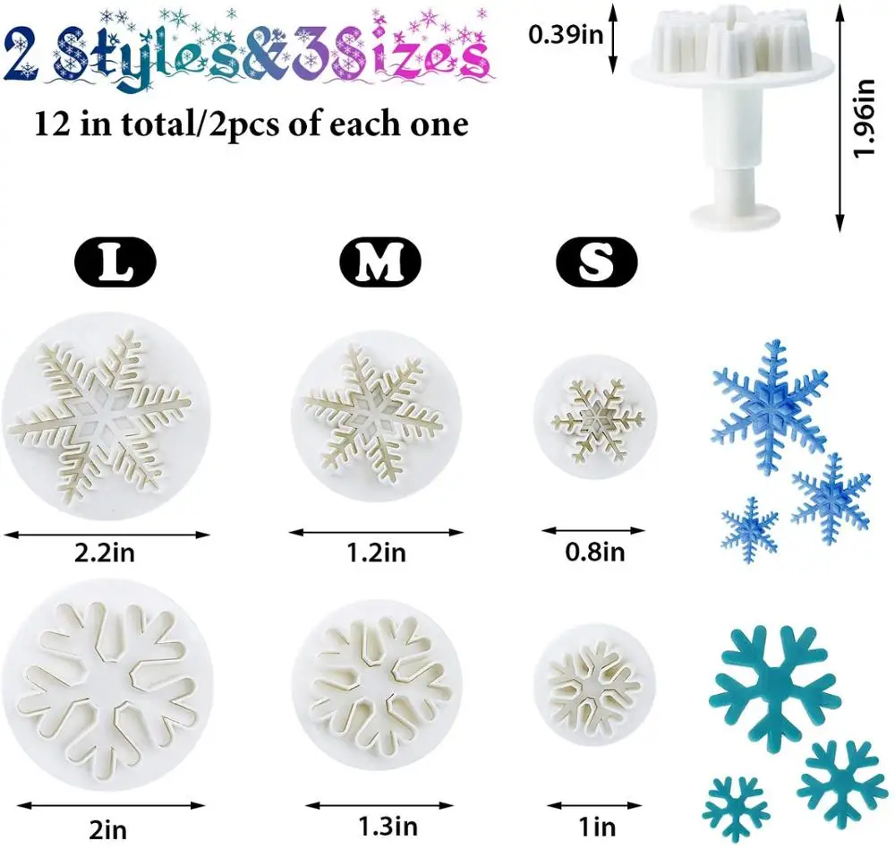 6PCS Snowflake Plunger Mold Cake Decorating Tool Biscuit Cookie Cutters Cupcake Mould Cutting Pastry Cutter Baking Accessories