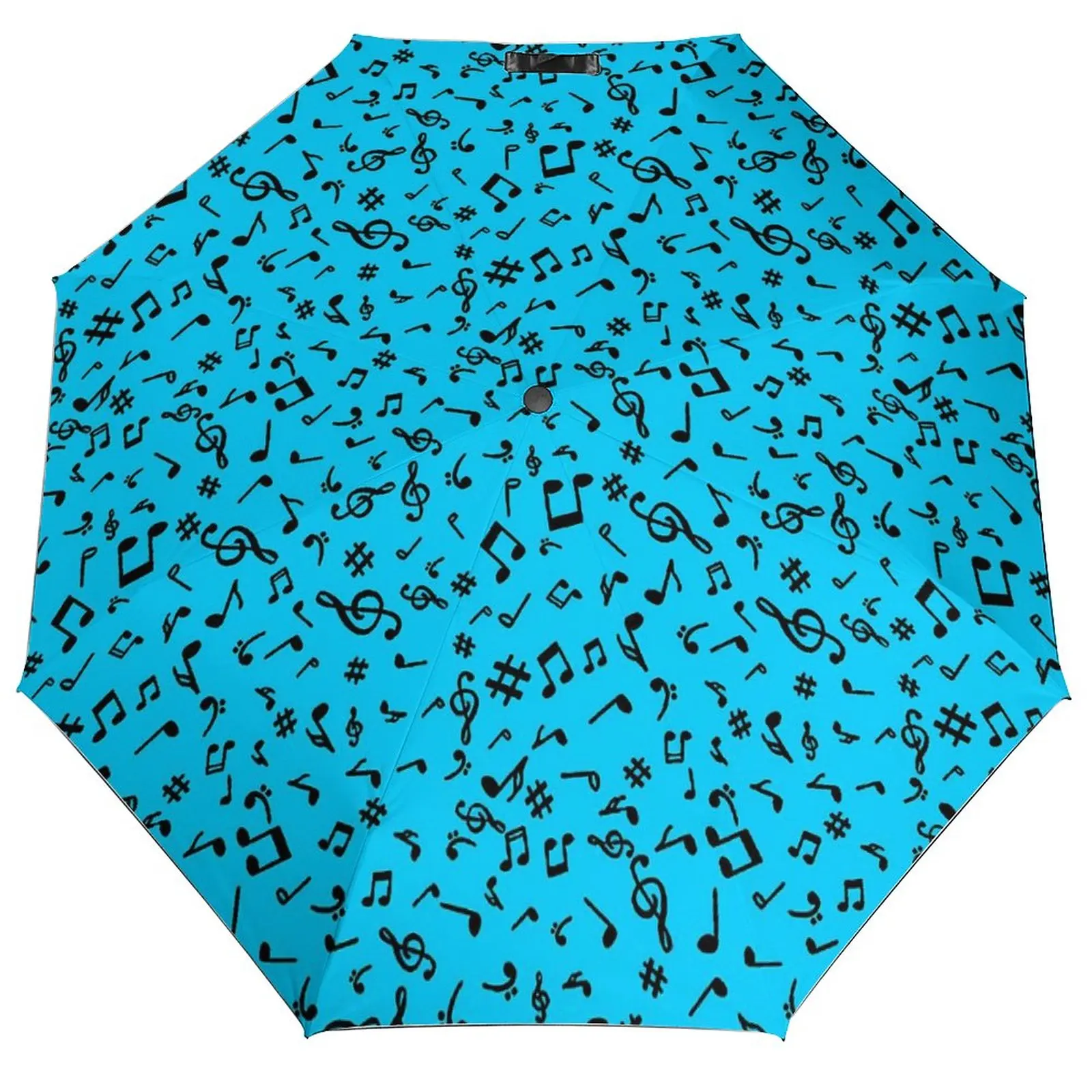 Music Notes Umbrella Blue And Black Cheap Compact Umbrella Art Travel Windshield Automatic Umbrella