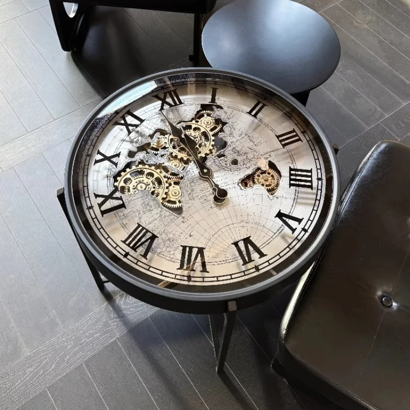American Retro Gear Clock Side Table Light Luxury Design High-End Small Coffee Table for Living Room Sofa Stylish Home Furniture