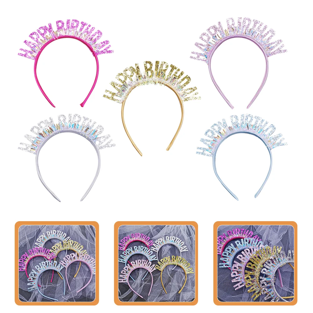 

5 Pcs Hair Bands Happy Birthday Headband Crown Women Headbands Rhinestones Crowns for Miss