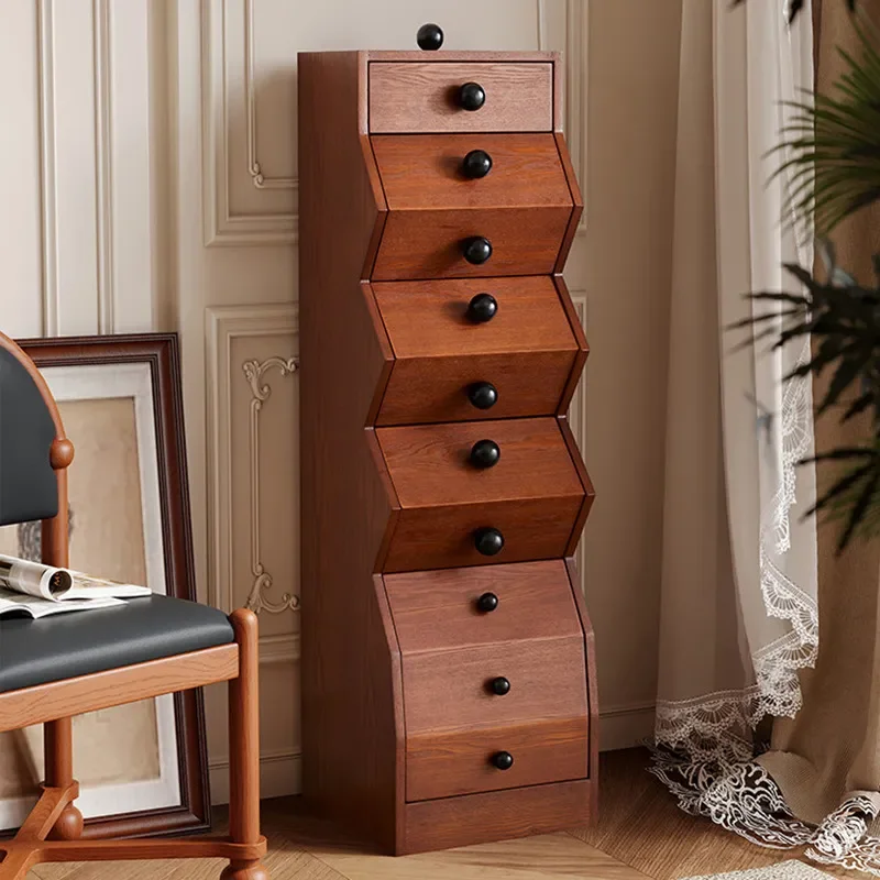 French Retro Solid Wood Dendrobium Bead Bucket Cabinet Living Room Sofa Side Small Vertical Storage Irregular Design