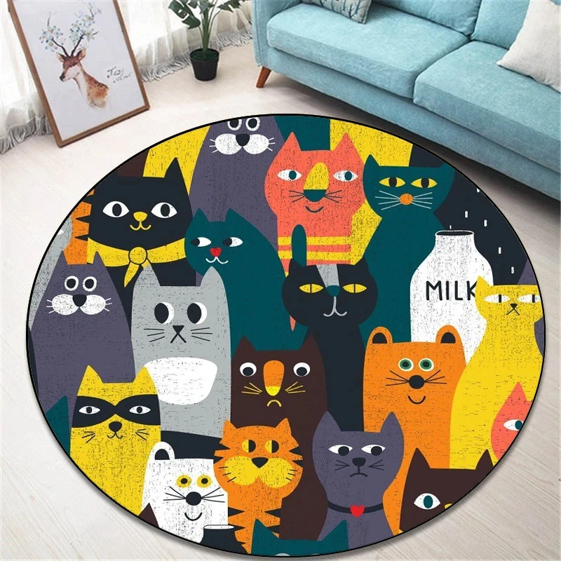 

Круглый ковер с изображением кота и животного, милый котенок, круглый ковер для дома, спальни, гостиной, напольный коврик, коврик для стула, иллюстрация, художественный коврик