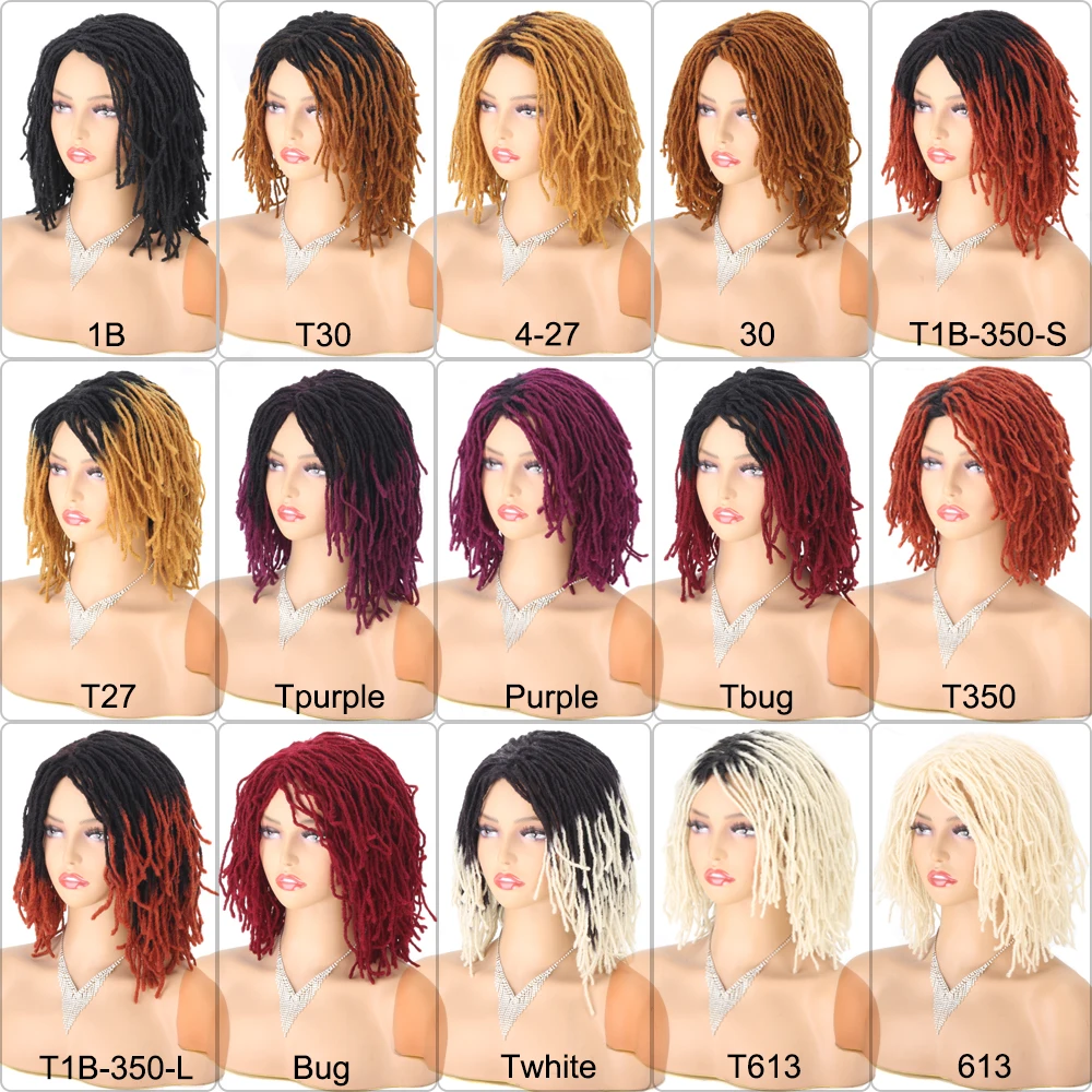 Perruque Synthétique Tressée pour Femme, Cheveux Courts, Bob, Noir, Blond, Rouge, Dreadlock, Déesse, Faux auxLocs, Bouclée, Twist, 10 Pouces