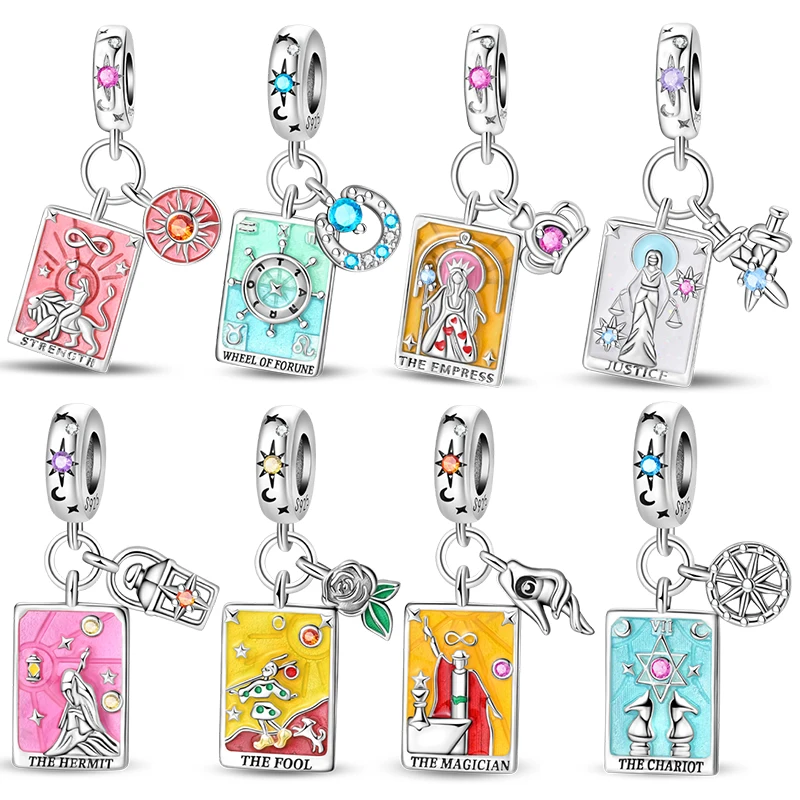 Hot Sale Tarot Card Charm Beads Enamel Dangle Charms Fit 3mm Bracelet Necklace For Women Pendant Luxury DIY Jewelry Making Gift