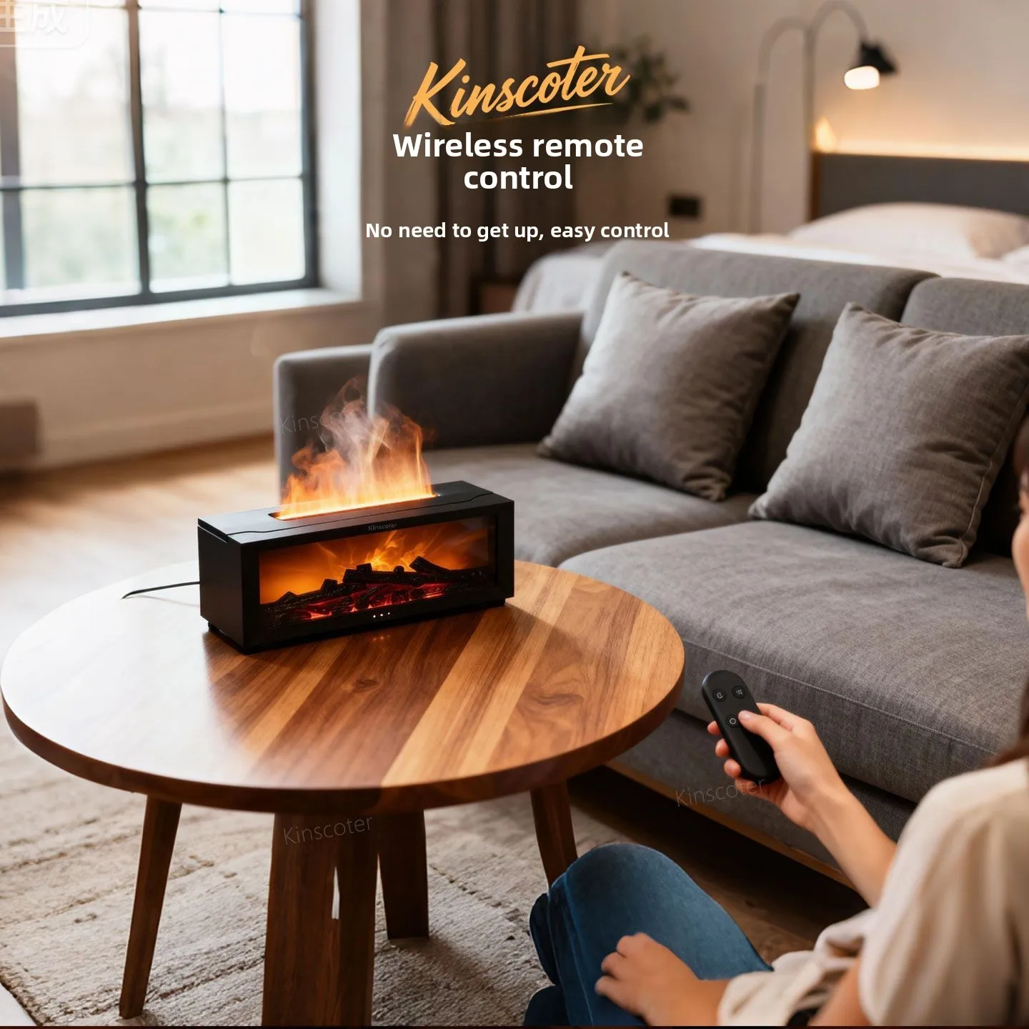 KINSCOTER Remote Control Desktop Creative Decorative Light Diffuser, Simulated Fireplace Flame Aromatherapy Machine