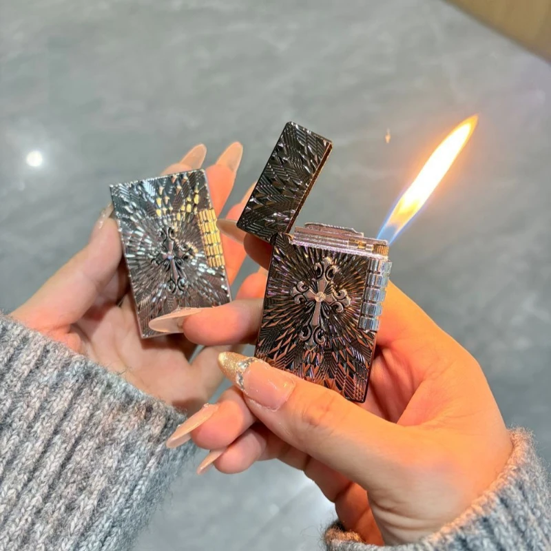 

Metal Handmade Open Flame Inflatable Lighter High-end Grinding Wheel Lighter Personalized Side Slip Sound Lighter Men's Gift
