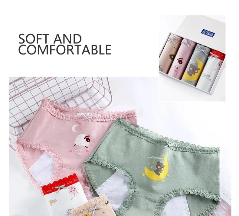 3 stücke Menstruations Höschen Mädchen Mittlere Taille Cartoon Bär Baumwolle Zeitraum Briefs Weiche auslaufsicher Saugfähigen Inkontinenz Unterwäsche S-XL – Detail 10