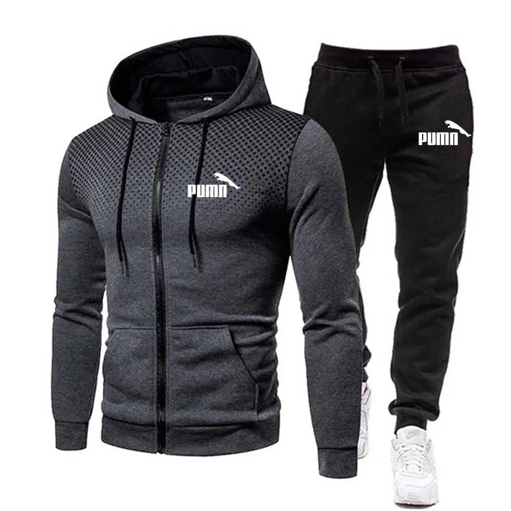 Ropa deportiva para hombre, chaqueta con capucha y cremallera de araña + pantalones de chándal, traje de moda de 2 piezas para Otoño/Invierno, ejercicio para correr