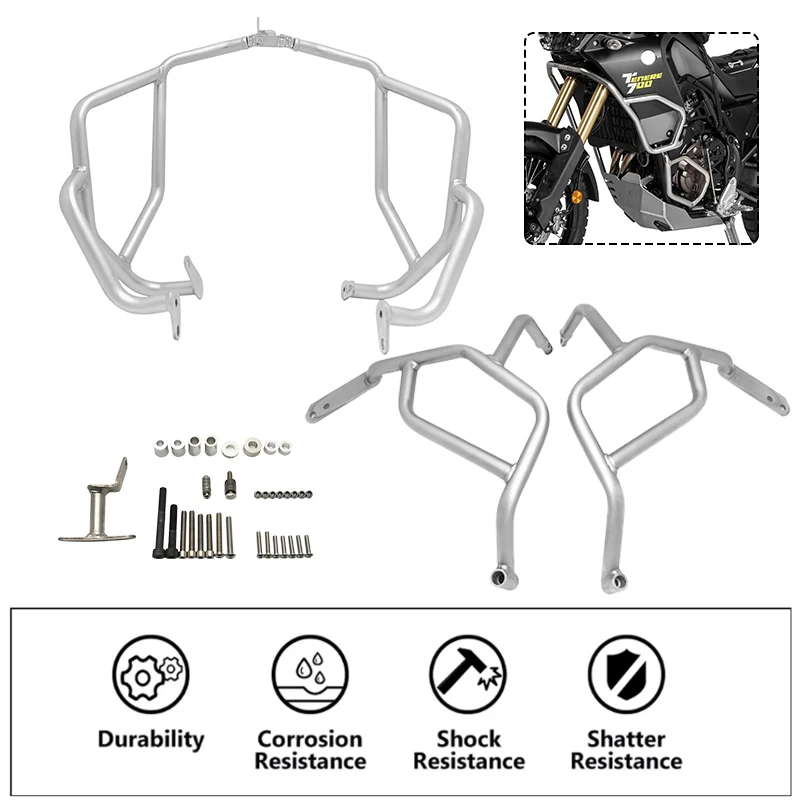 Stainless steel Upper&Lower Crash Bar Engine Guard Bumper Protector For Yamaha Tenere 700 Tenere700 2019 2020 2021 2022 2023