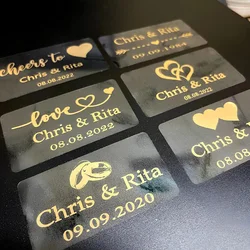 50pcs Personalized Gold Foil Wedding Stickers, Custom Transparent Gold Stickers, Wedding Favors Stickers, Square Wedding Sticker