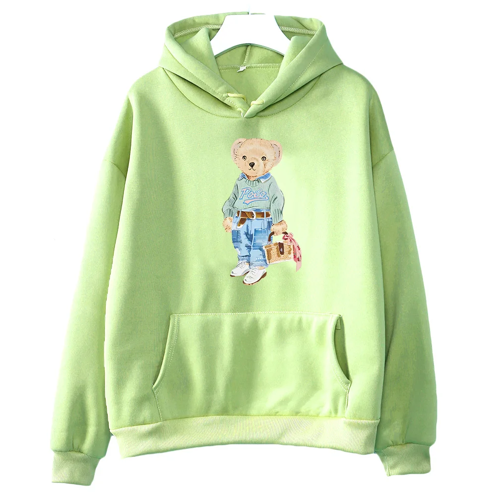 Cute Bear Pattern Sweatshirts Trendy Women Hoodies Winter Fleece Clothing Long Sleeve Sudaderas with Pocket Pullovers Casual